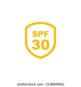 Sun protection SPF 30 simple flat icon vector. SPF 30 icon. Shield icon