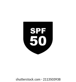 Sun protection SPF 50 simple flat icon vector. SPF 50 icon. Shield icon
