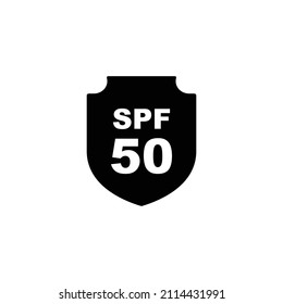 Sun protection SPF 50 simple flat icon vector. SPF 50 icon. Shield icon