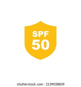 Sun protection SPF 50 simple flat icon vector. SPF 50 icon. Shield icon