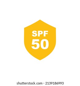 Sun protection SPF 50 simple flat icon vector. SPF 50 icon. Shield icon