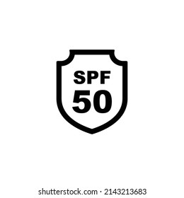 Sun protection SPF 50 simple flat icon vector. SPF 50 icon. Shield icon