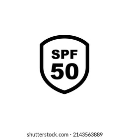 Sun protection SPF 50 simple flat icon vector. SPF 50 icon. Shield icon