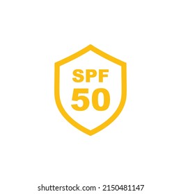 Sun protection SPF 50 simple flat icon vector. SPF 50 icon. Shield icon