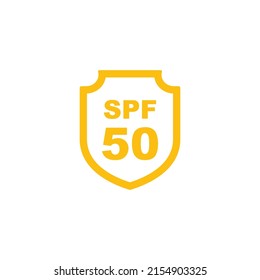 Sun protection SPF 50 simple flat icon vector. SPF 50 icon. Shield icon