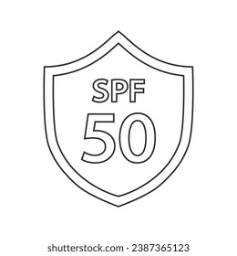Sun protection SPF 50 simple flat line icon vector. SPF 50 icon. Shield icon