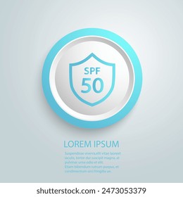 Sun protection SPF 50 simple flat blue icon vector. SPF 50 icon. Shield icon