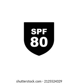 Sun protection SPF 80 simple flat icon vector. SPF 80 icon. Shield icon