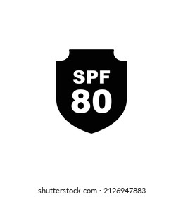 Sun protection SPF 80 simple flat icon vector. SPF 80 icon. Shield icon