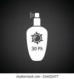 Sun protection spray icon. Black background with white. Vector illustration.