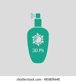Sun protection spray icon. Gray background with green. Vector illustration.