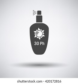 Sun protection spray icon on gray background with round shadow. Vector illustration.