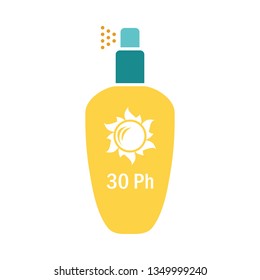 Sun protection spray icon. Stencil in blue and yellow tone. Vector illustration.