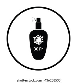 Sun protection spray icon. Thin circle design. Vector illustration.