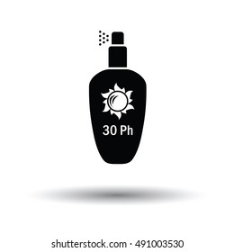 Sun protection spray icon. White background with shadow design. Vector illustration.