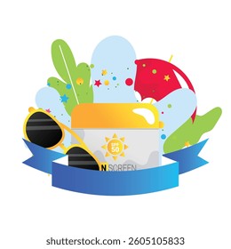 Sun protection vector cartoon frame, summer season