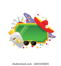 Sun protection vector cartoon frame, summer season