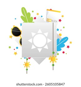 Sun protection vector cartoon frame, summer season