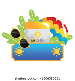 Sun protection vector cartoon frame, summer season