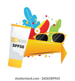 Sun protection vector cartoon frame, summer season