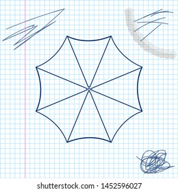 Sun protective umbrella fo beach line sketch icon isolated on white background. Large parasol for outdoor space. Beach umbrella. Summer vacation or picnic accessory. Vector Illustration