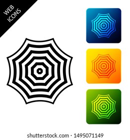 Sun protective umbrella fo beach icon isolated. Large parasol for outdoor space. Beach umbrella. Summer vacation or picnic accessory. Set icons colorful square buttons. Vector Illustration