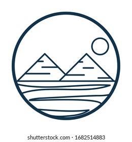 Sun and pyramids line style icon design, Landscape nature earth eco ecology conservation bio environment and outdoor theme Vector illustration