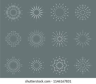 Sun radiant sunburst design lineart icons set template vector illustration