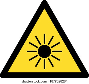 Icono de advertencia de radiación solar con estilo plano. Imagen del icono de advertencia de radiación solar vectorial aislada en un fondo blanco.