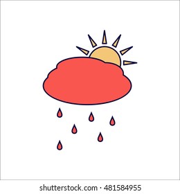 Sun with rain and cloud weather symbol sign flat icon on background