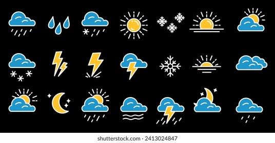 sun rain snow. moon cloud Luna.  blue yellow