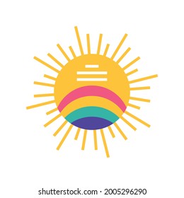 Sonne mit Regenbogen-Cartoon einzeln