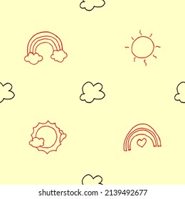 Sun rainbow and cloud patern vector