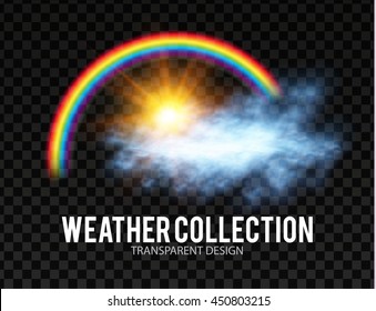Sun, Rainbow and Cloud. Transparent Weather Element. 