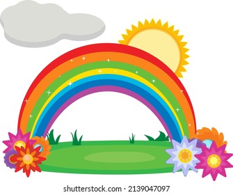 Sun with rainbow, illustration, vector on a white background.