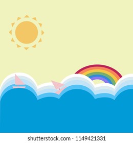 sun and rainbow with sea background