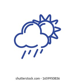 sun and rainy cloud icon over white background, line style, vector illustration