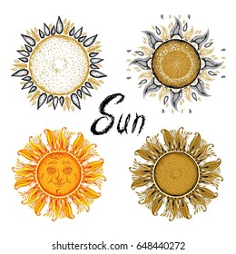 Sun, ray abstract design creative art vector hand drawn objects.