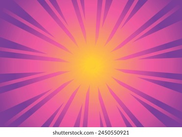 Sun ray sun burst gradient from purple to yellow color exploding.