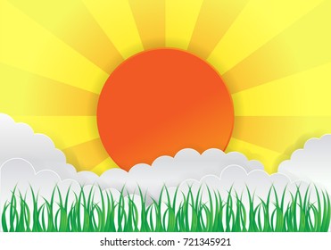 Sun ray with cloud background vector 