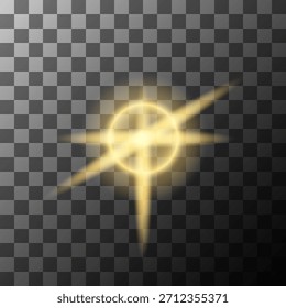 Efecto de rayos solares. Símbolo de luz dorada. Icono de brillo de Vector. Fondo de tablero de ajedrez.