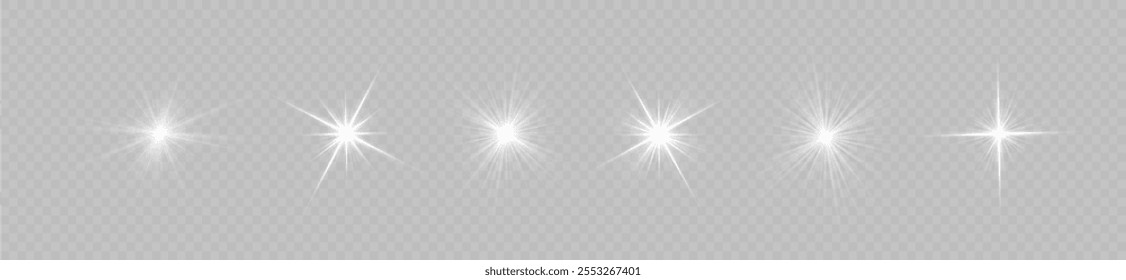 Sun ray glow abstract shine light effect starburst beam sunshine glowing isolated image. Lights flare, star flash light, white sun rays, png. Realistic sun rays. 