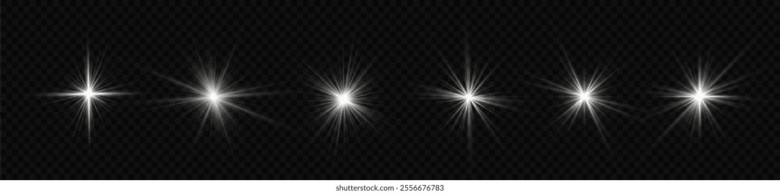 Sun ray glow abstract shine light effect starburst beam sunshine glowing isolated image. Lights flare, star flash light, white sun rays, png. Realistic sun rays. 