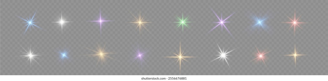 Sun ray glow abstract shine light effect starburst beam sunshine glowing isolated image. Lights flare, star flash light, white sun rays, png. Realistic sun rays. 