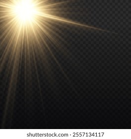 Sun ray glow abstract shine light effect starburst beam sunshine glowing isolated image. Lights flare, star flash light, white sun rays, png. Realistic sun rays. 