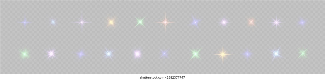 Sun ray glow abstract shine light effect starburst beam sunshine glowing.Colorful light star, sun rays, multicolor sparks sparkle. Lights flare, png, star flash light, sun rays. Realistic sun rays. 