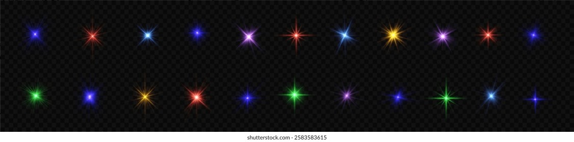 Sun ray glow abstract shine light effect starburst beam sunshine glowing.Colorful light star, sun rays, multicolor sparks sparkle. Lights flare, png, star flash light, sun rays. Realistic sun rays. 