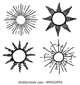 sun ray hand drawing.set of sunburst design