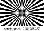 Sun ray light. Sun rays background. Radial burst. Sunburst black pattern isolated on white background. Beams line. Radiate sunlight. Comic effect texture. Retro pop art stripe. Vector illustration