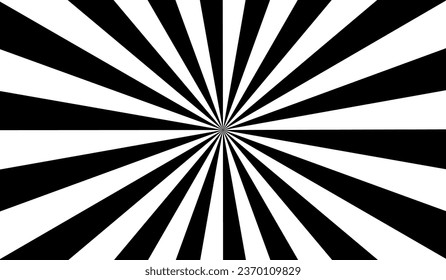 Sun ray light. Sun rays background. Radial burst. Sunburst black pattern isolated on white background. Beams line. Radiate sunlight. Comic effect texture. Retro pop art stripe. Vector illustration